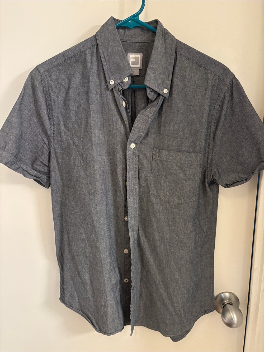 JCP Short-Sleeve Button-Down Shirt - Heathered Blue
